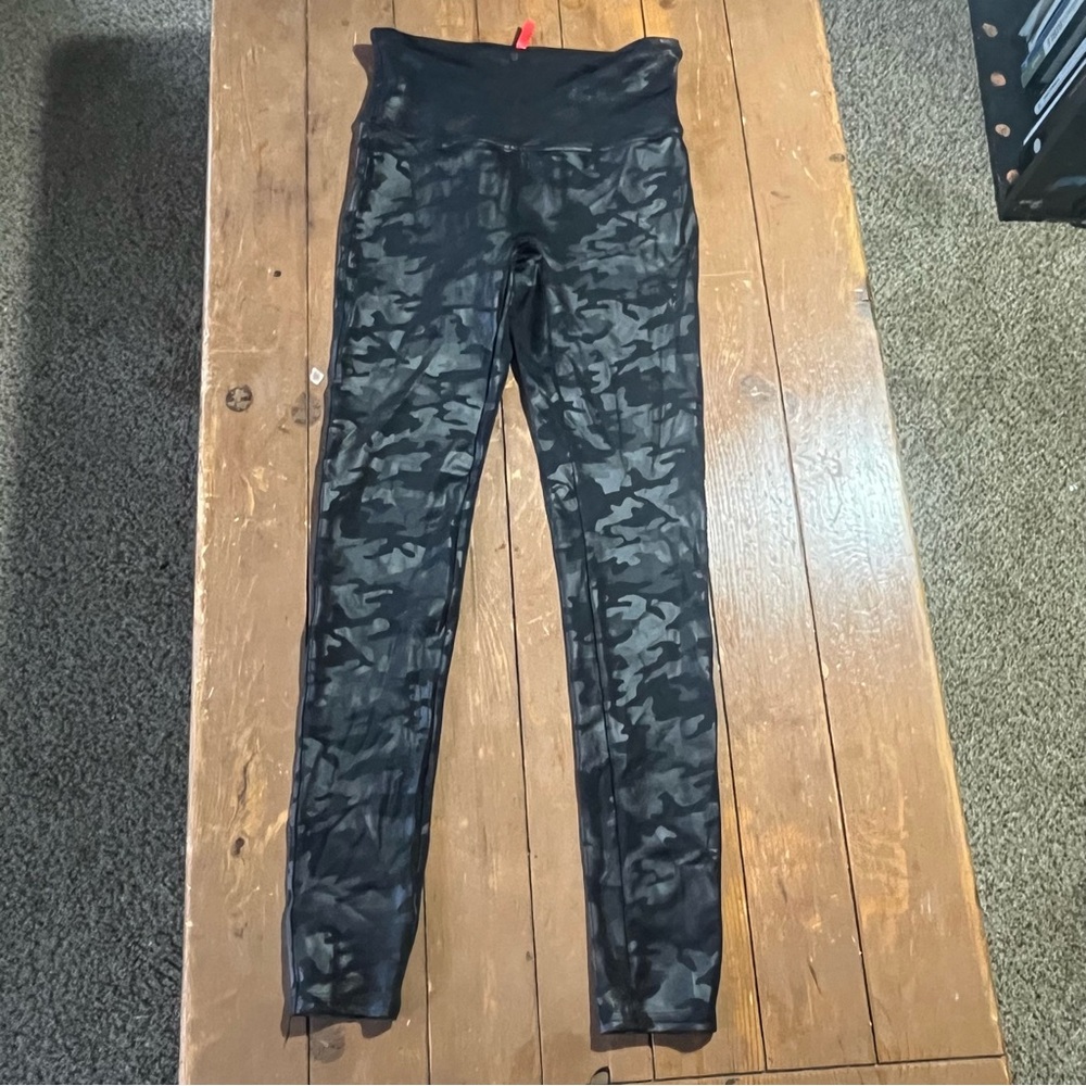 Spanx Faux Leather Camo Matte Black Leggings
